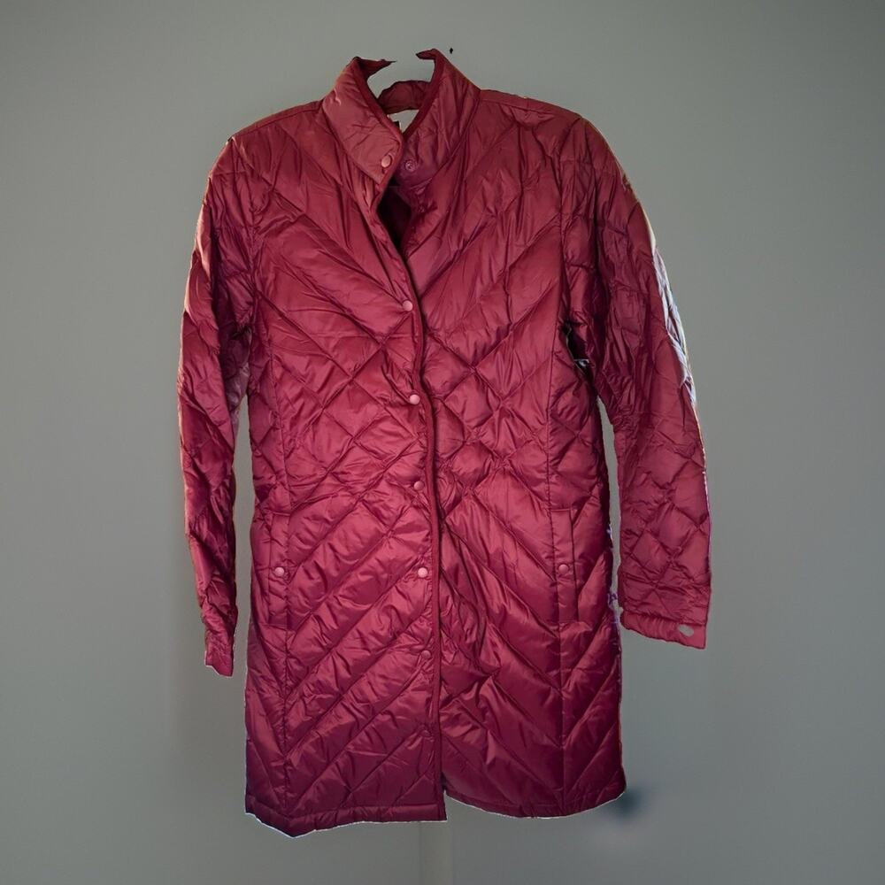 J. Jill Women’s Burgundy Down Quilted Snap Front Mid-Length Jacket Size S